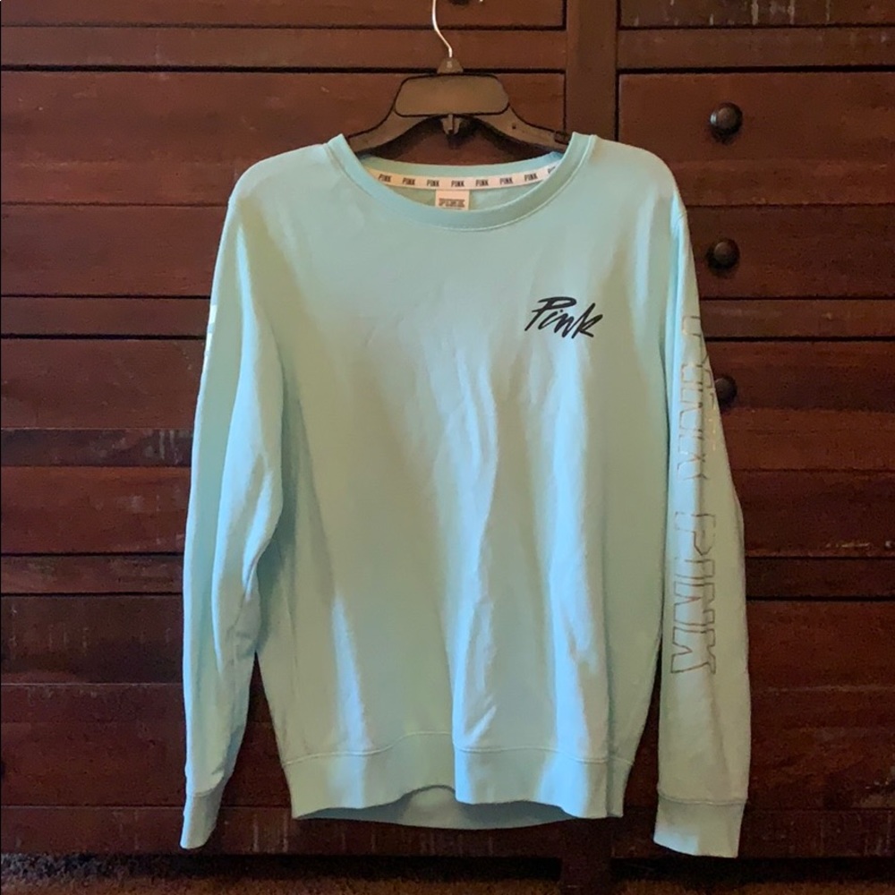 Aqua blue open back PINK sweatshirt